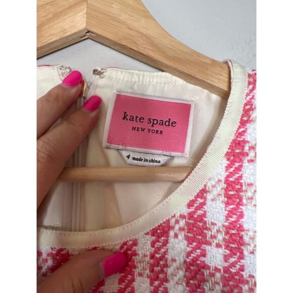 NEW Kate Spade Plaid Print Round Neckline Sleeveless Mini Dress Pink Size: 4 - Picture 4 of 6